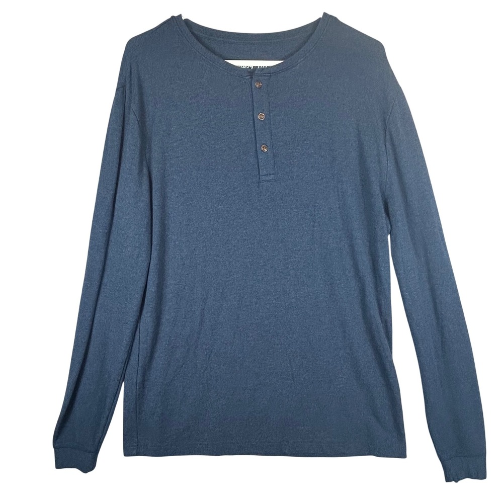 Mugsy Mens Cashmere Blend Long Sleeve Henley Shirt Navy Blue CT1LNV Size M